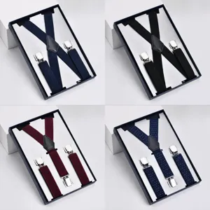 Women Elastic Suspenders British Style X-Y Shaped Heavy Duty Strong Metal Clips Adjustable Solid Color Polka Dot Suspenders Gift Box