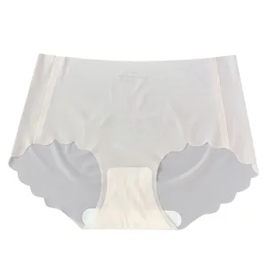 Seamless ice silk mid-waist women briefs breathable underwear comfortable solid color panty M