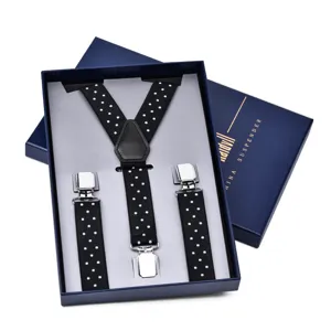 Women fashion Y-back elastic suspenders with metal clips and polka dot design gift box set