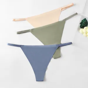 Women seamless low rise ice silk thong sexy breathable thin strap underwear thong panties