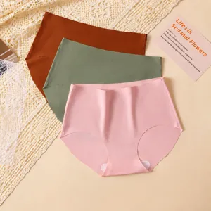 Seamless ice silk women briefs mid-waist breathable comfortable underwear set 3-pack