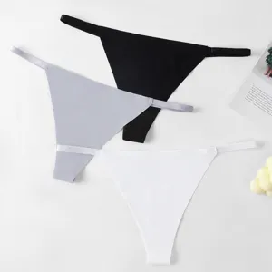 Women seamless thin strap ice silk low waist thong panties flat lay main view display