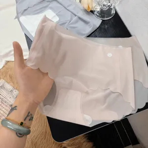 Culottes taille mi-haute sans couture en soie de glace pour femmes, sous-vêtement 3D respirant.