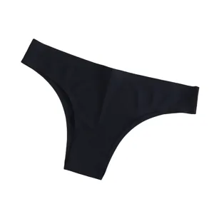 Close-up detail of black seamless ice silk thong, ultra-thin and breathable low-waist style.