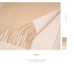 Detailed view of the luxurious two-tone cashmere scarf featuring soft fringes and warm material.