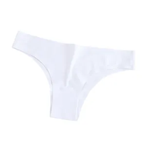 Women's seamless ice silk thong low waist V-form sexy breathable solid white underwear