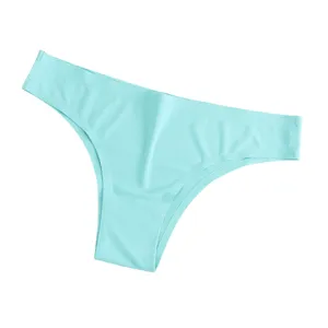 Close-up detail of smooth ice silk women seamless thong breathable low waist underwear.