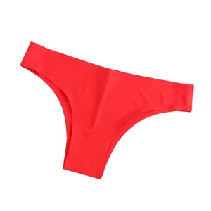 Detailed view of seamless red ice silk low-waist briefs, highlighting smooth fabric.