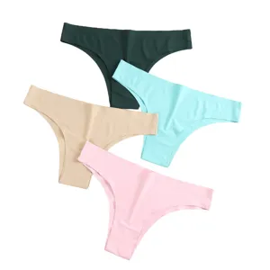 Women seamless ice silk low waist V-shape breathable thong underwear multi-color set