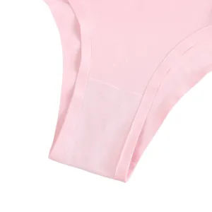 Close-up detail of pink seamless women ice silk panty showing breathable cotton crotch texture.