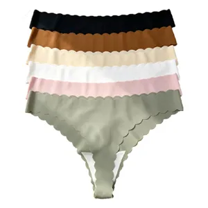 Seamless ice silk scalloped thong women low waist comfortable underwear multi color pack