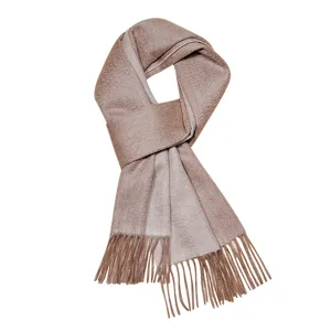 Women winter warm pure wool scarf double sided two tone brown tassel casual knitted neckerchief