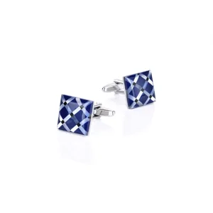 Heren vierkante blauw ruit patroon Franse overhemd manchetknopen pak accessoires stijlvol