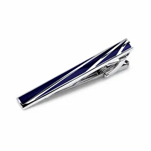 Pince à cravate formelle pour homme, motif géométrique bleu en métal de 5,5 cm.