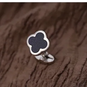Boutons de manchette de luxe homme trèfle à quatre feuilles en grès bleu élégant