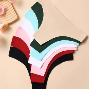 Women's Low Waist Seamless Ice Silk Thong Sexy V-Shape Breathable Solid Color Panties Underwear Apparel