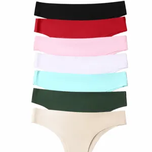 Seamless ice silk low waist V-shape thong women sexy underwear multi-color set main view