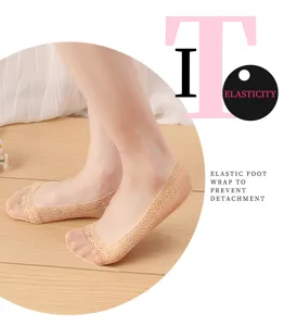 Detail shot of women's summer anti-slip lace low-cut invisible socks with mesh breathable design.