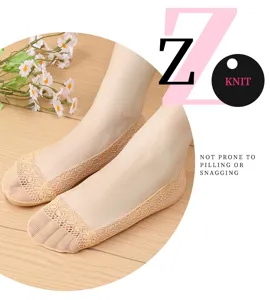 Summer thin lace low-cut invisible boat socks with anti-slip silicone and soft cotton sole.