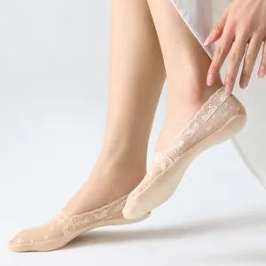 Damen Spitzen unsichtbare Bootssocken, flach geschnitten atmungsaktiv Mesh Sommer Anti-Rutsch