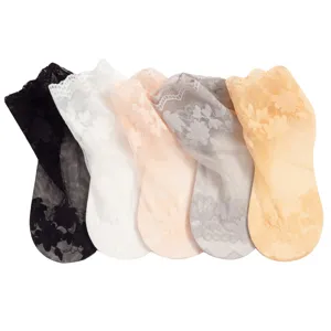 Mujeres verano ultra-finas encaje malla calcetines transpirables florales invisibles