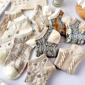 Women vintage floral short socks Japanese style retro low cut cute aesthetic ankle socks set