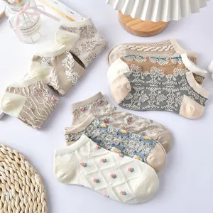 Women vintage low cut short socks summer thin cute floral aesthetic casual boat socks