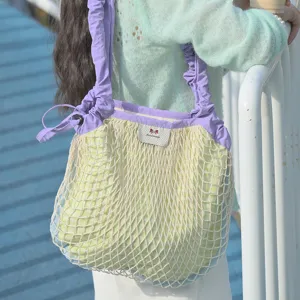 Spring summer new nylon mesh shoulder crossbody bag dual-purpose dopamine plaid handbag for women