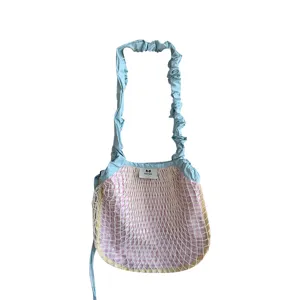 Spring summer dopamine plaid mesh shoulder bag casual crossbody drawstring handbag for women