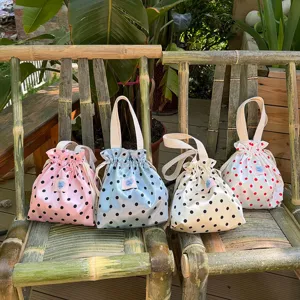 Bolso de mano cordón satén lunares primavera verano portátil bonita bolsa cubo casual