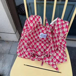 Stylish red floral knot tote bag casual canvas shoulder handbag for daily women use