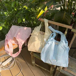 Lente zomer schattige ruit strik tote tas grote capaciteit casual canvas tas voor vrouwen