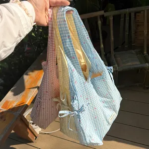 Kleurrijke ruit strik tote tas voor vrouwen, grote capaciteit zoete vest tas zomer.