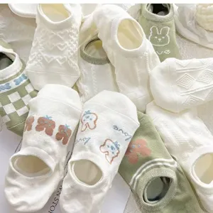 Detailed shot of cute summer women invisible socks with sweet cartoon bear patterns and breathable knit.