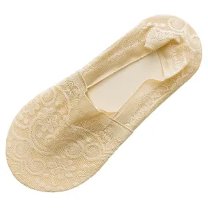 Women lace no-show socks thin breathable cotton bottom anti-slip spring summer foot socks