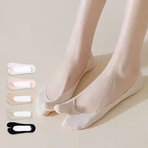 Womens Ice Silk Two Toe Invisible Socks Shallow Mouth Anti Slip Split Toe Boat Socks Ladies Summer Footwear