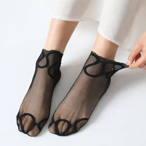 Women's Summer Thin Breathable Lace Short Socks Casual Mesh Cotton Bottom Anti Slip Invisible Boat Socks