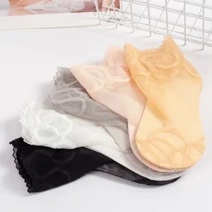 Women summer thin breathable lace boat socks, mesh crystal socks in multiple colors 5-pack.