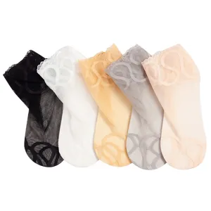 Women lace short socks summer breathable mesh crystal socks 5 pairs set casual wear