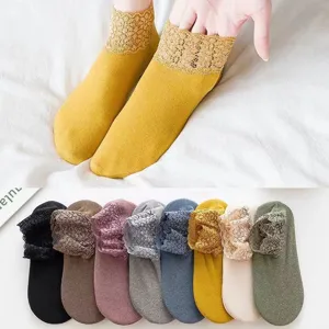 Women thermal thick lace ruffle socks winter warm short socks comfortable sleep floor socks