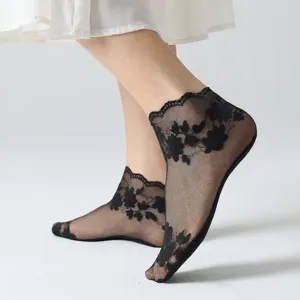 Calcetines de Encaje Finos de Verano para Mujer Fondo de Algodón Transpirable Antideslizante Calcetines Cortos de Malla Casual