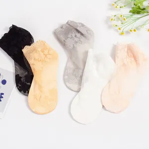 Mujeres verano delgado encaje calcetines transpirable malla floral corto muy lindo