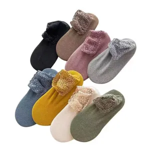 Women thermal german velvet socks with cute lace ruffles, thick warm winter floor socks.