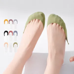 Women Summer Thin Invisible Boat Socks Anti Slip Low Cut High Heel Socks Cotton Solid Color No Show Socks