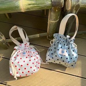 Primavera verano nueva bolso mano cordón satén lunares asa cinta bolsa moda elegante