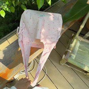 Roze geruite strik tote tas detailweergave, zoete stijl grote capaciteit casual schoudertas.