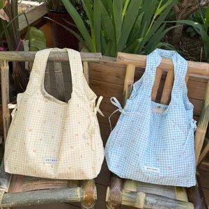 Lente zomer kleurrijke ruit strik tote bag, grote capaciteit schattige casual schoudertas.