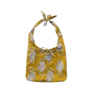 Yellow tiger print canvas shoulder bag with knotted strap casual daily tote handbag women