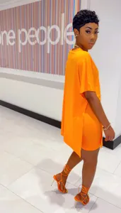 Casual v-neck batwing sleeve split top and shorts matching set for women fashion style.
