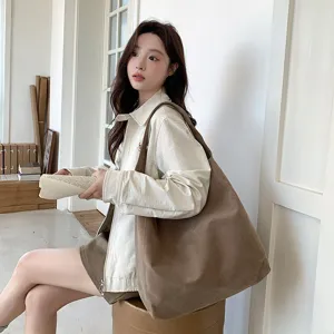 Stylish brown wool tote bag for women, large capacity minimalist shoulder bag for autumn.